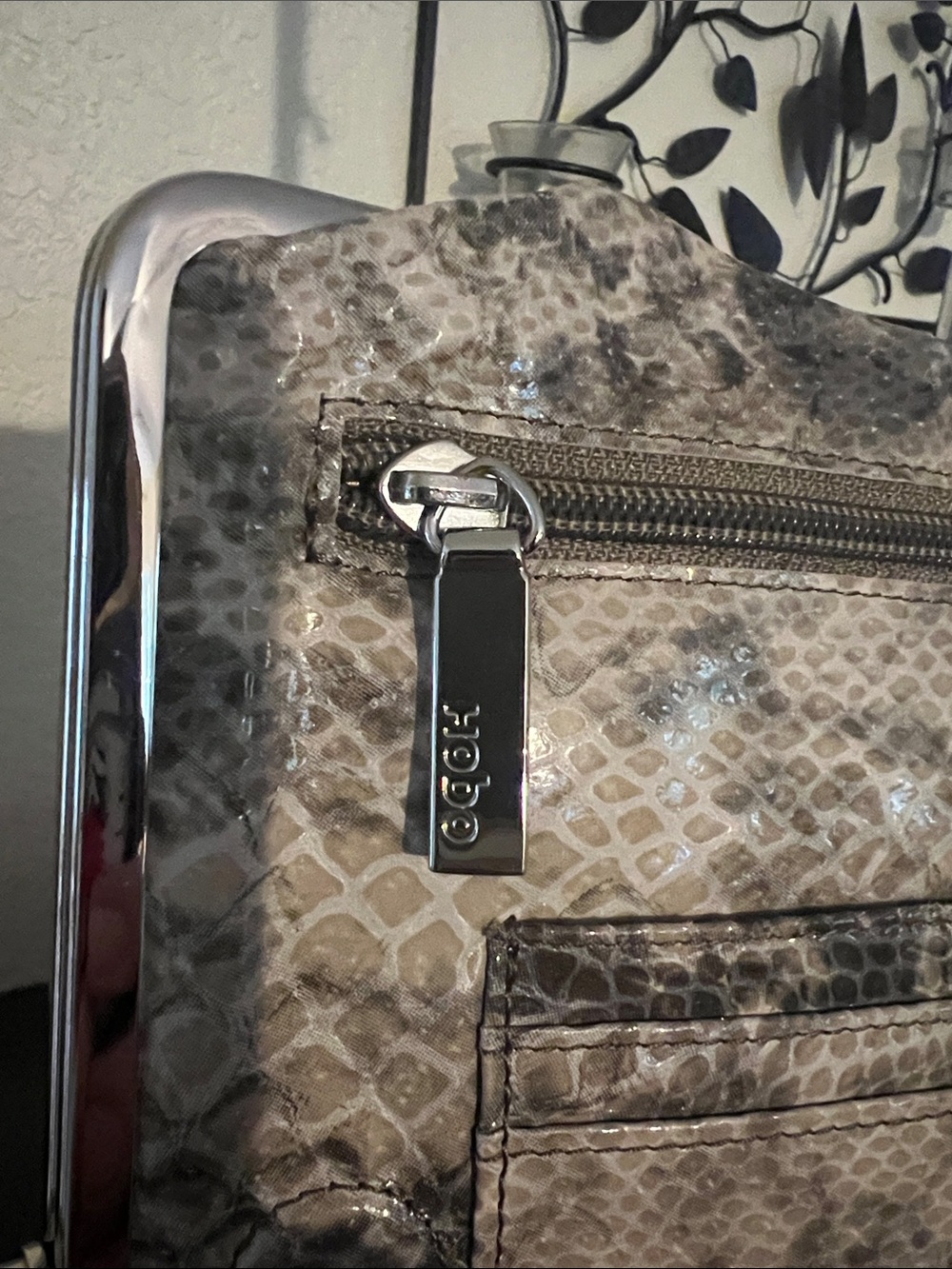 HOBO Gray Snake-Print Clutch with Silver Frame - Picture 4 of 8